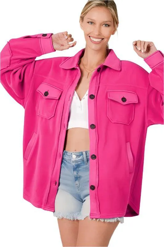 Elbow Patchwork Oversized Basic Fleece Shacket