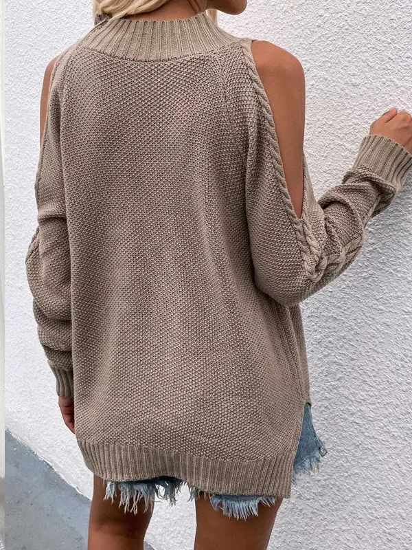 Elegant Women Cold Shoulder Knitted Loose Sweaters