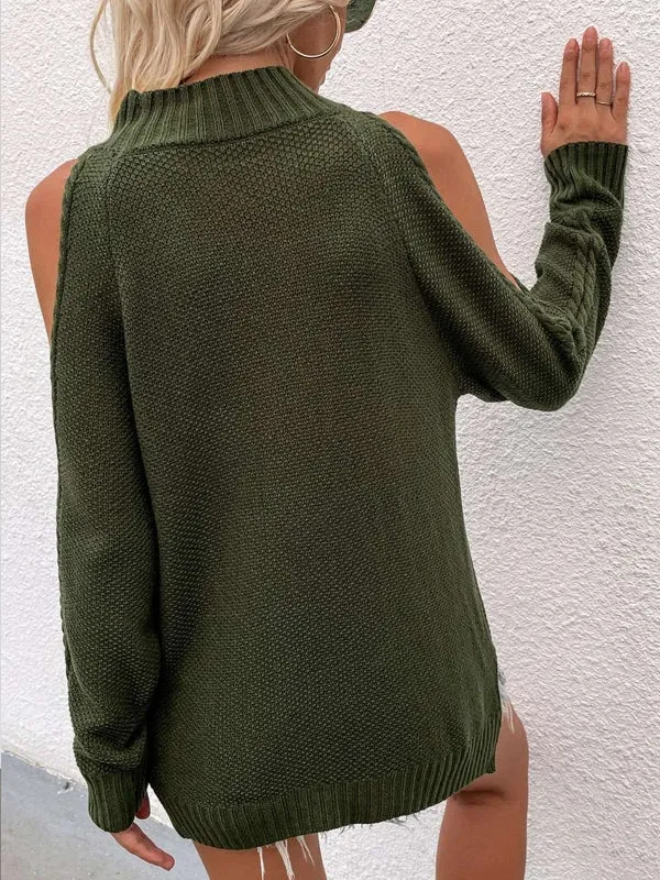 Elegant Women Cold Shoulder Knitted Loose Sweaters