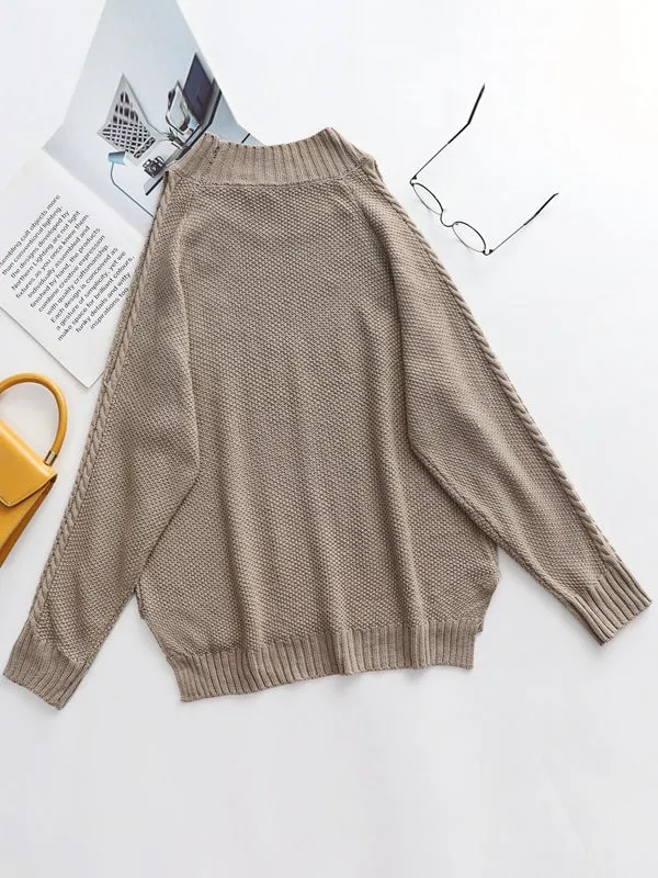 Elegant Women Cold Shoulder Knitted Loose Sweaters