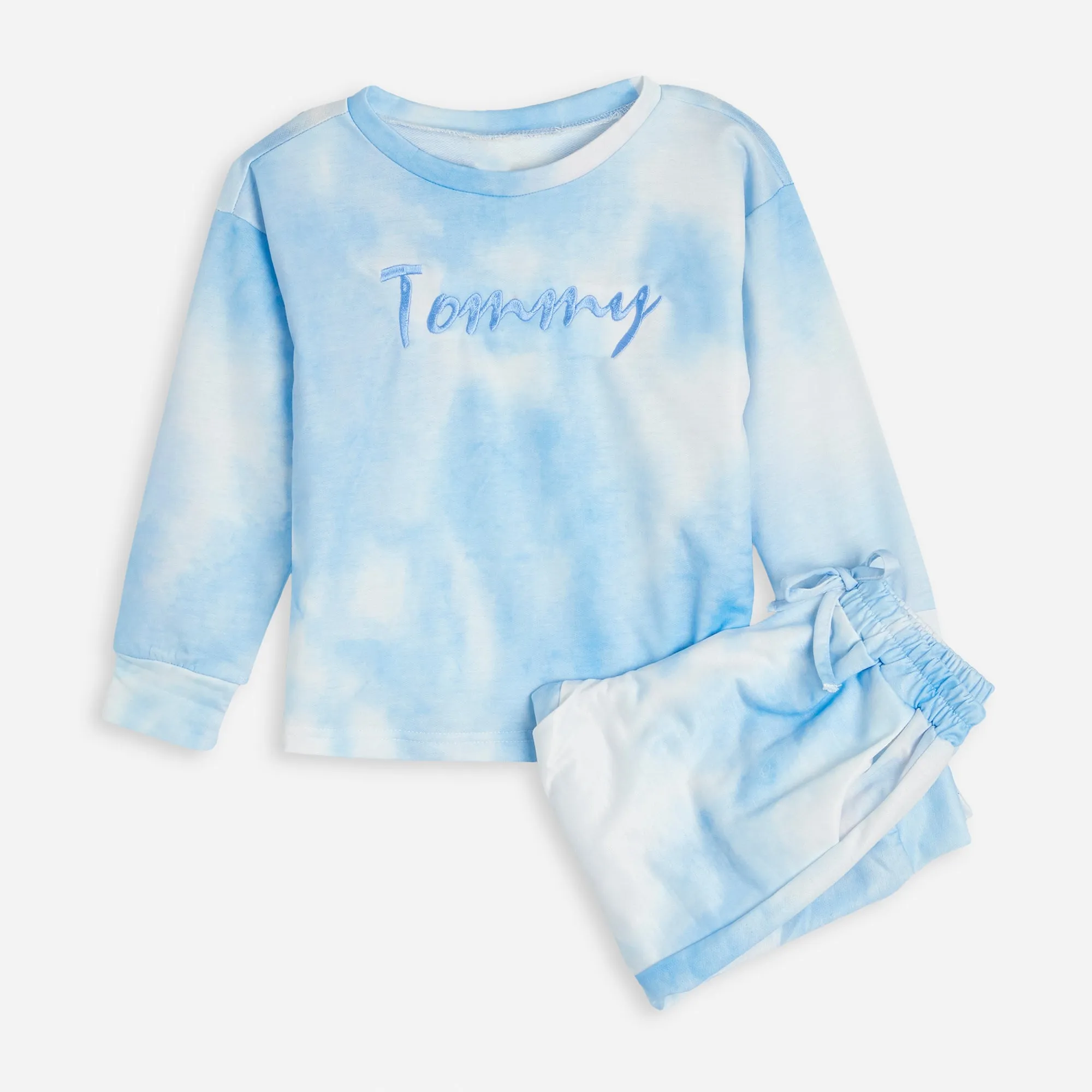 Embroidered Blue Tie Dye Lounge Set
