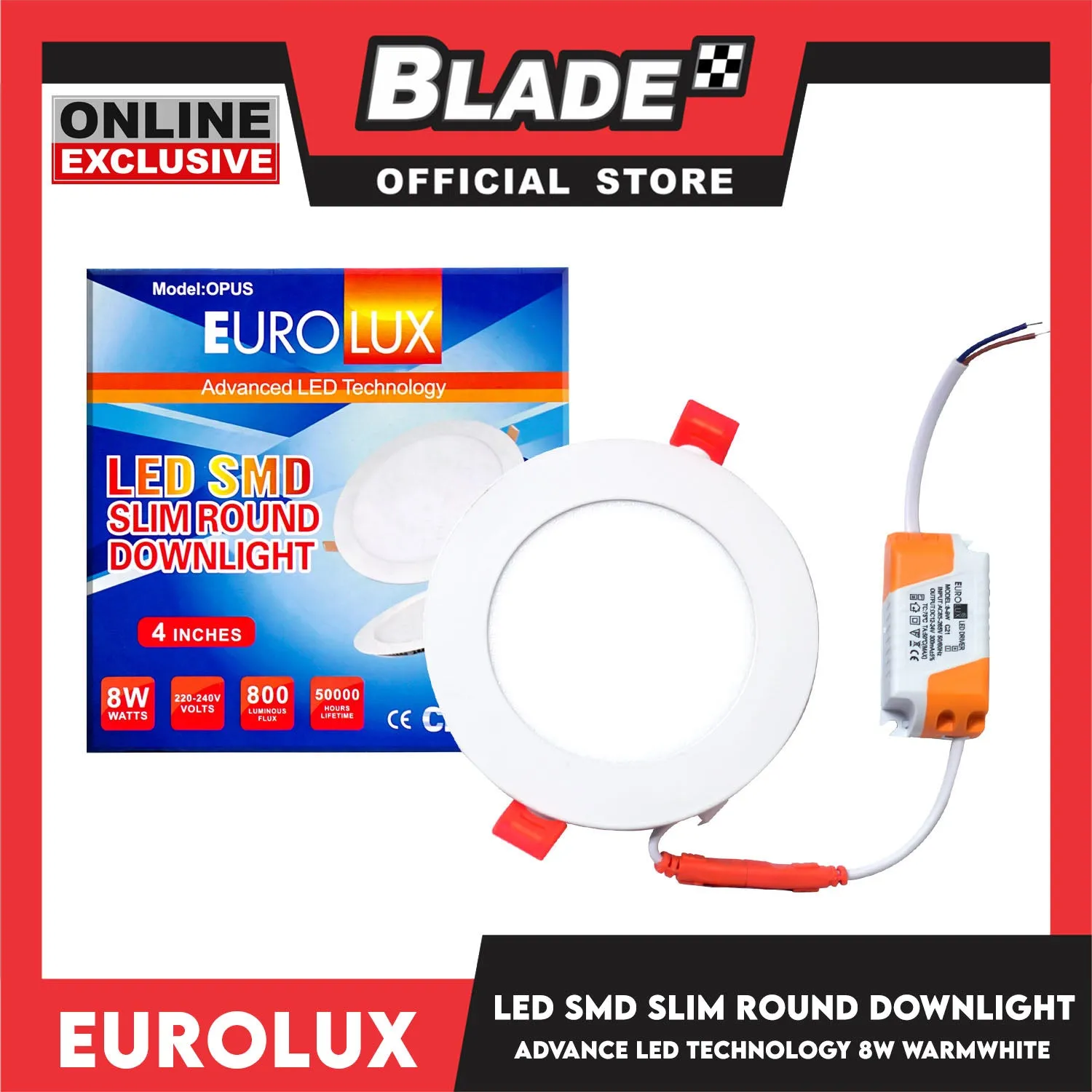 Eurolux OPUS LED SMD Slim Round Downlight 4 Inches 800 lumens 8 watts (Warmwhite)
