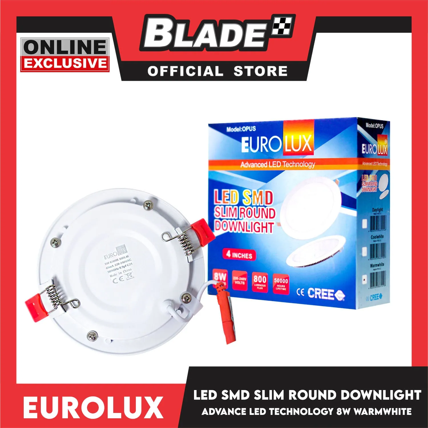 Eurolux OPUS LED SMD Slim Round Downlight 4 Inches 800 lumens 8 watts (Warmwhite)