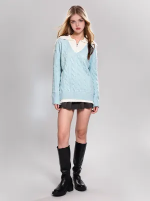 Fake two-piece cable knit sweater
