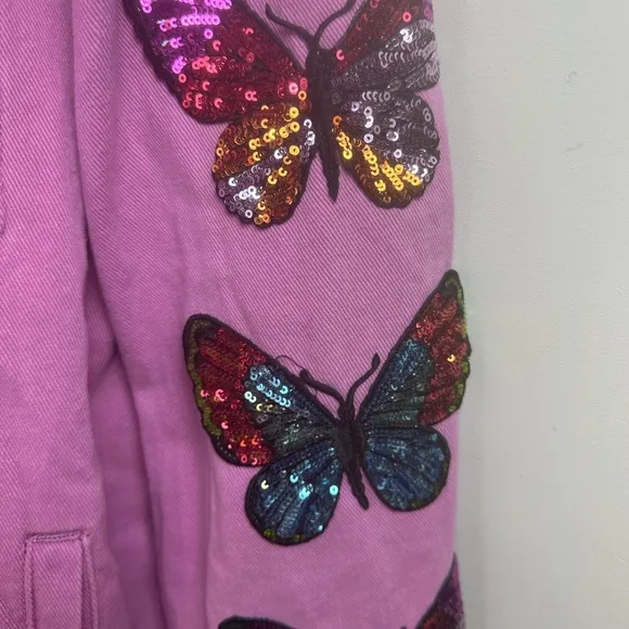 Fantastic Fawn Barbie Pink Oversized Sequins Embroidered Butterfly Jacket NWOT S