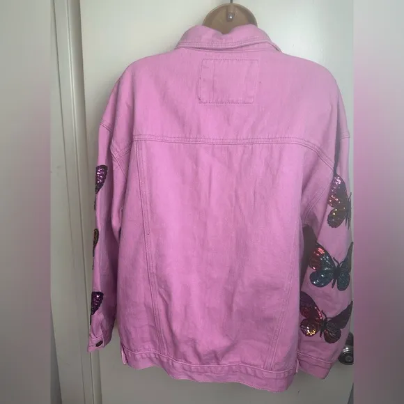 Fantastic Fawn Barbie Pink Oversized Sequins Embroidered Butterfly Jacket NWOT S
