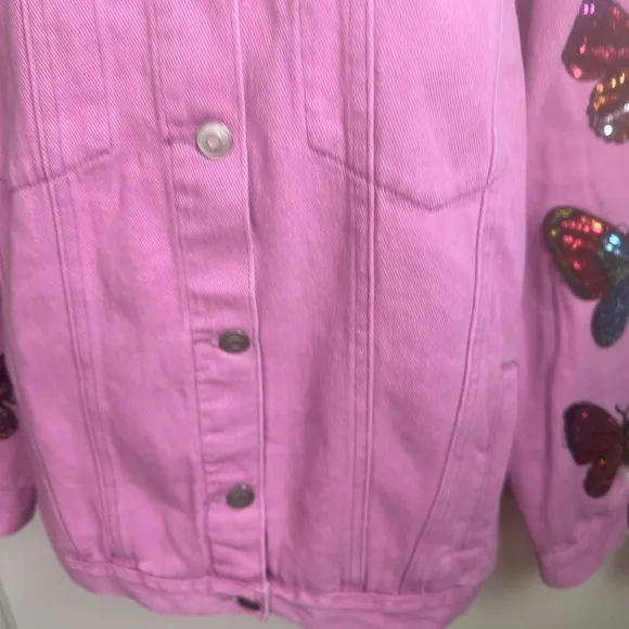 Fantastic Fawn Barbie Pink Oversized Sequins Embroidered Butterfly Jacket NWOT S