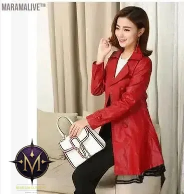 Fashion Plus Size 5XL Long Leather Jacket Women Leather Coat Female 2017 autumn Ladies lace Leather Jackets Coats black