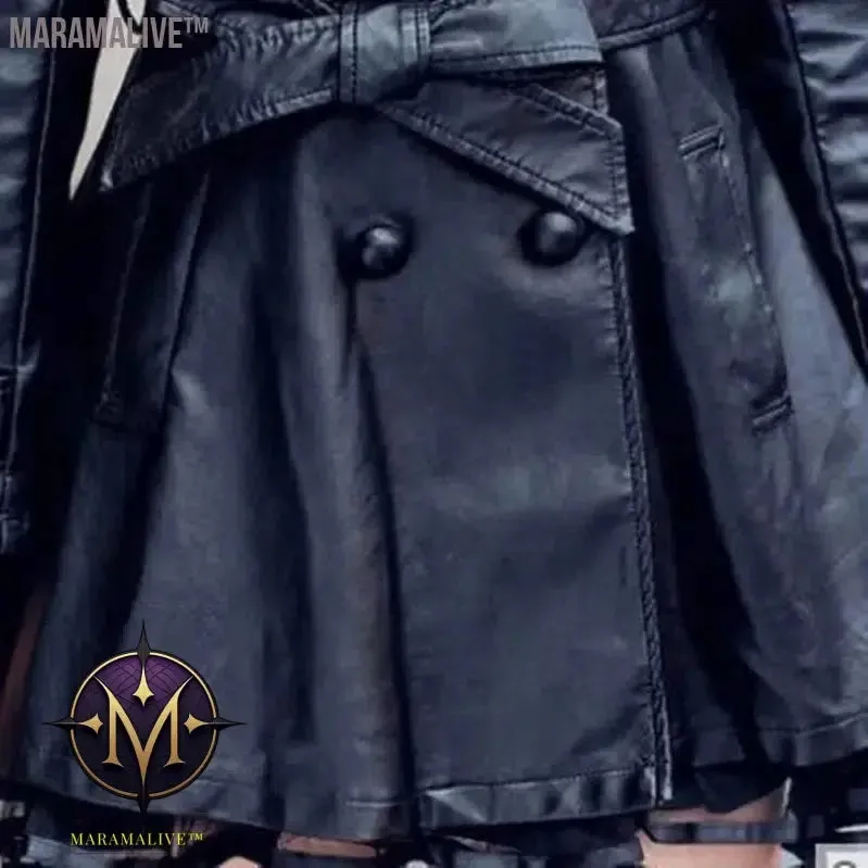 Fashion Plus Size 5XL Long Leather Jacket Women Leather Coat Female 2017 autumn Ladies lace Leather Jackets Coats black