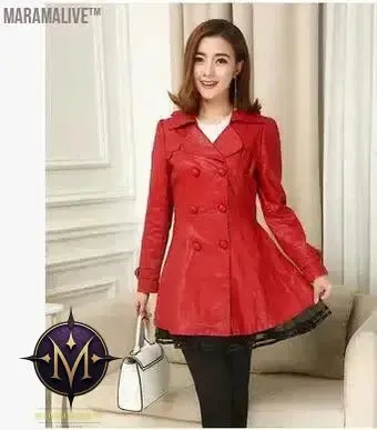 Fashion Plus Size 5XL Long Leather Jacket Women Leather Coat Female 2017 autumn Ladies lace Leather Jackets Coats black