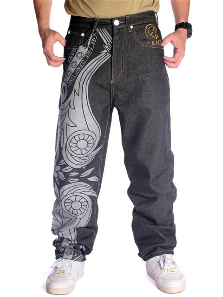 Fashion Street Embroidery Print Skateboard Jeans for Men