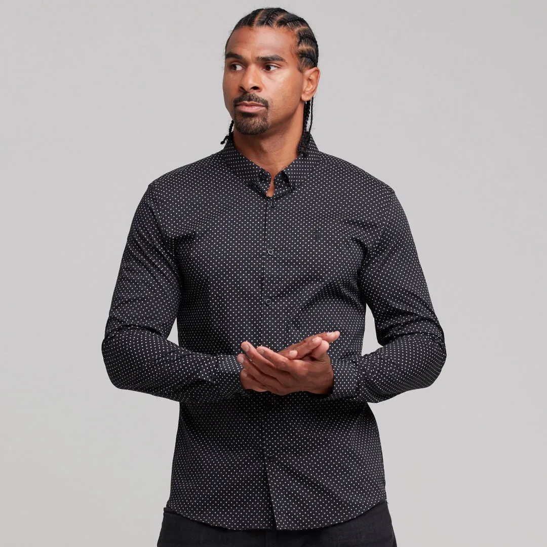 Father Sons Super Slim Stretch Black & White Ditsy Print Long Sleeve FS414