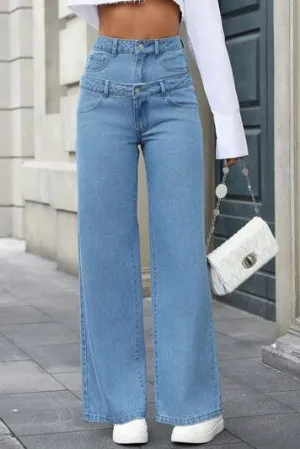 Faux Layered High Waist Jeans