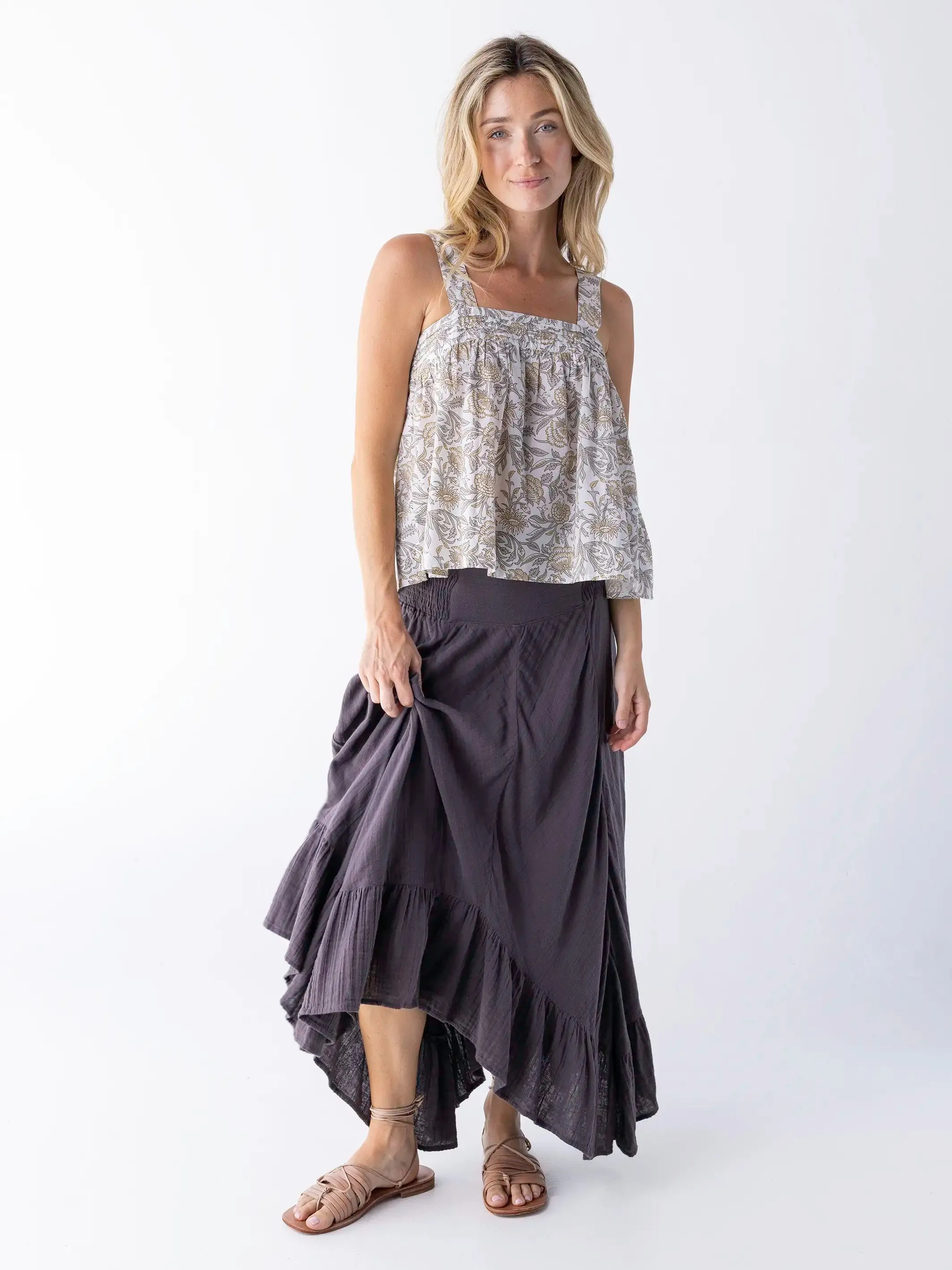 Feelin' Alive Convertible Cotton Midi Skirt - Charcoal