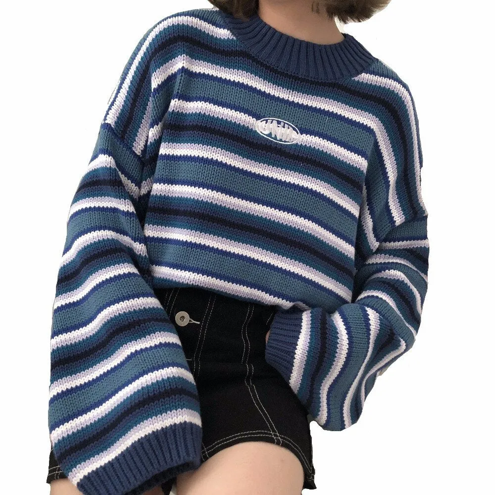 Female Korean Harajuku Clothing For Women Loose Wild Striped Student Sweater Women's Sweaters Kawaii Ulzzang Pullover Jumper