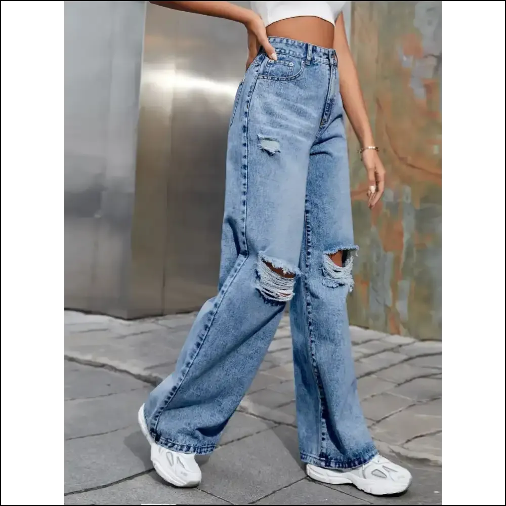 Flaunt your Fabulous Self in Chic Distressed Wide Leg Jeans at Needful Things! 😎✨