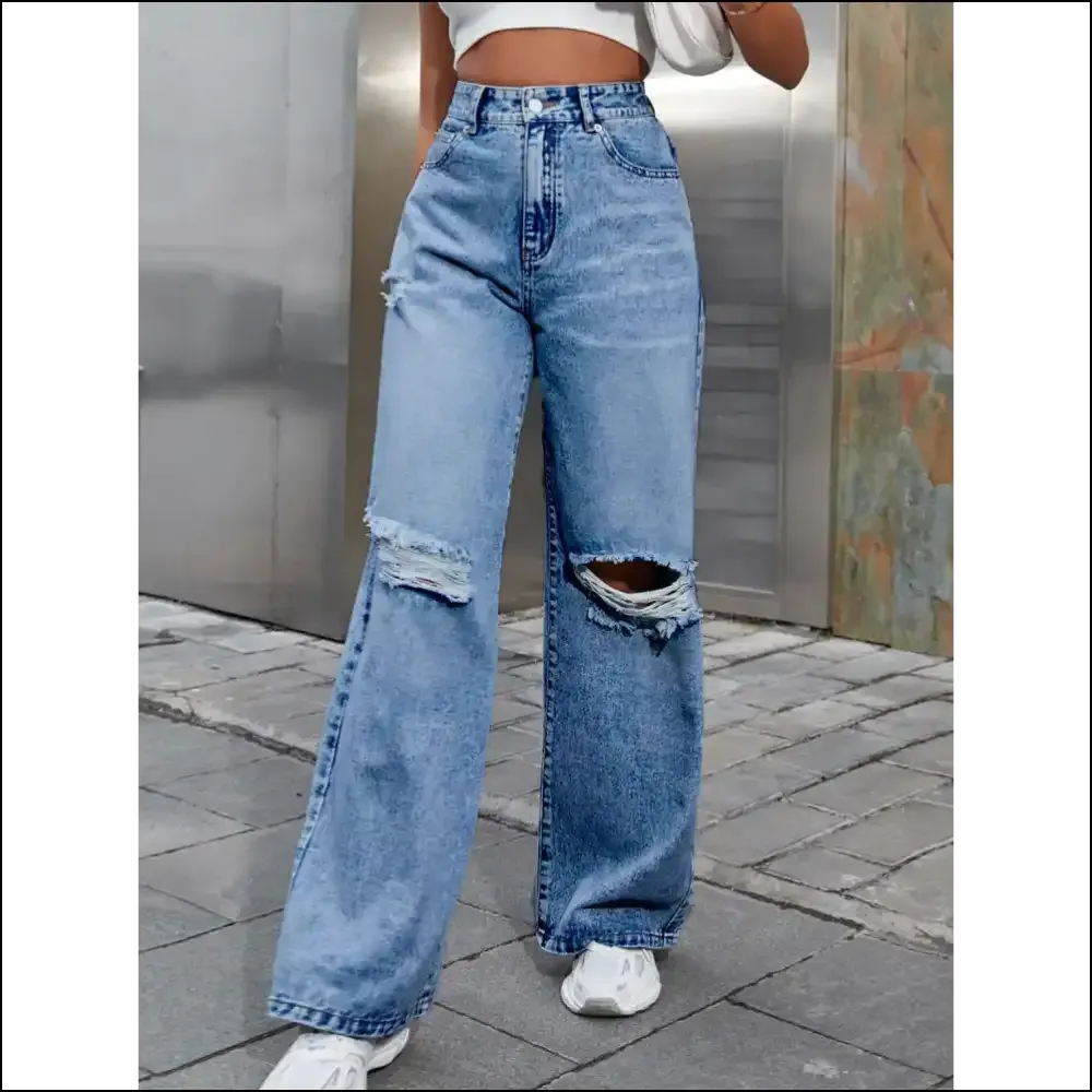 Flaunt your Fabulous Self in Chic Distressed Wide Leg Jeans at Needful Things! 😎✨