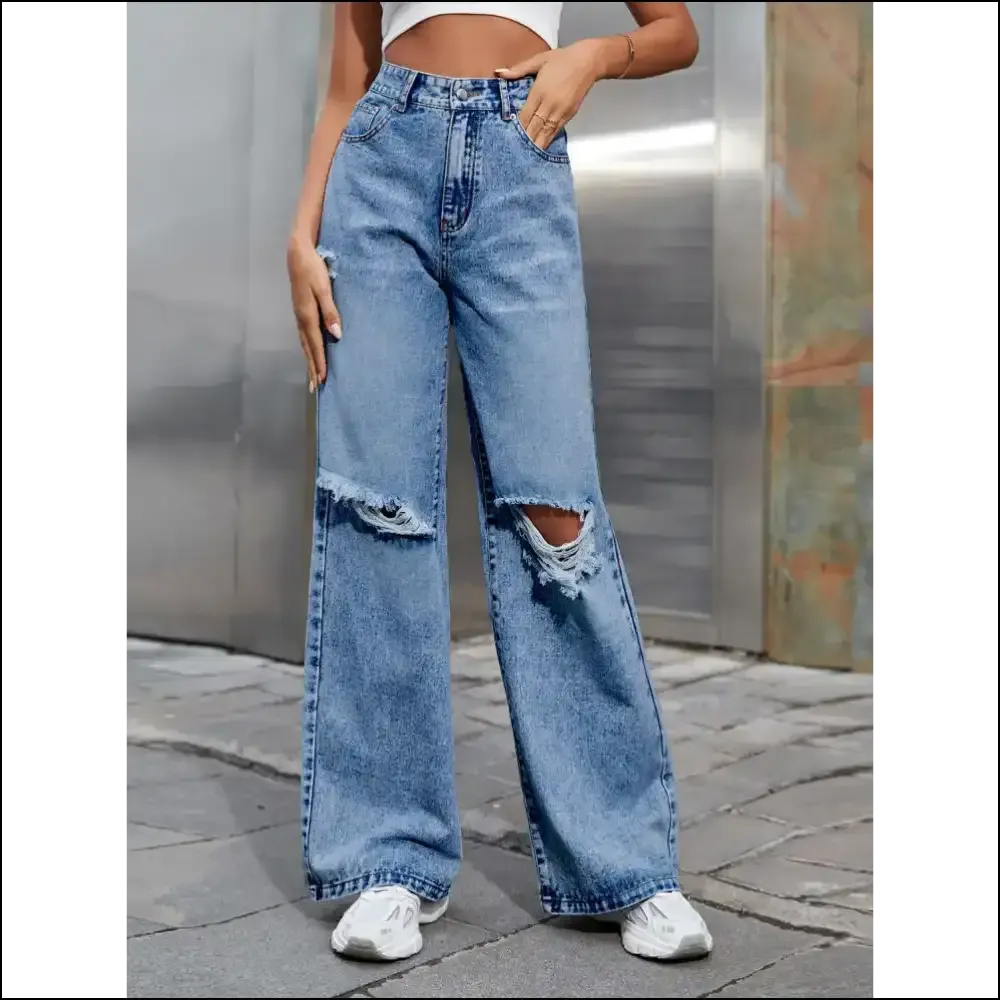 Flaunt your Fabulous Self in Chic Distressed Wide Leg Jeans at Needful Things! 😎✨