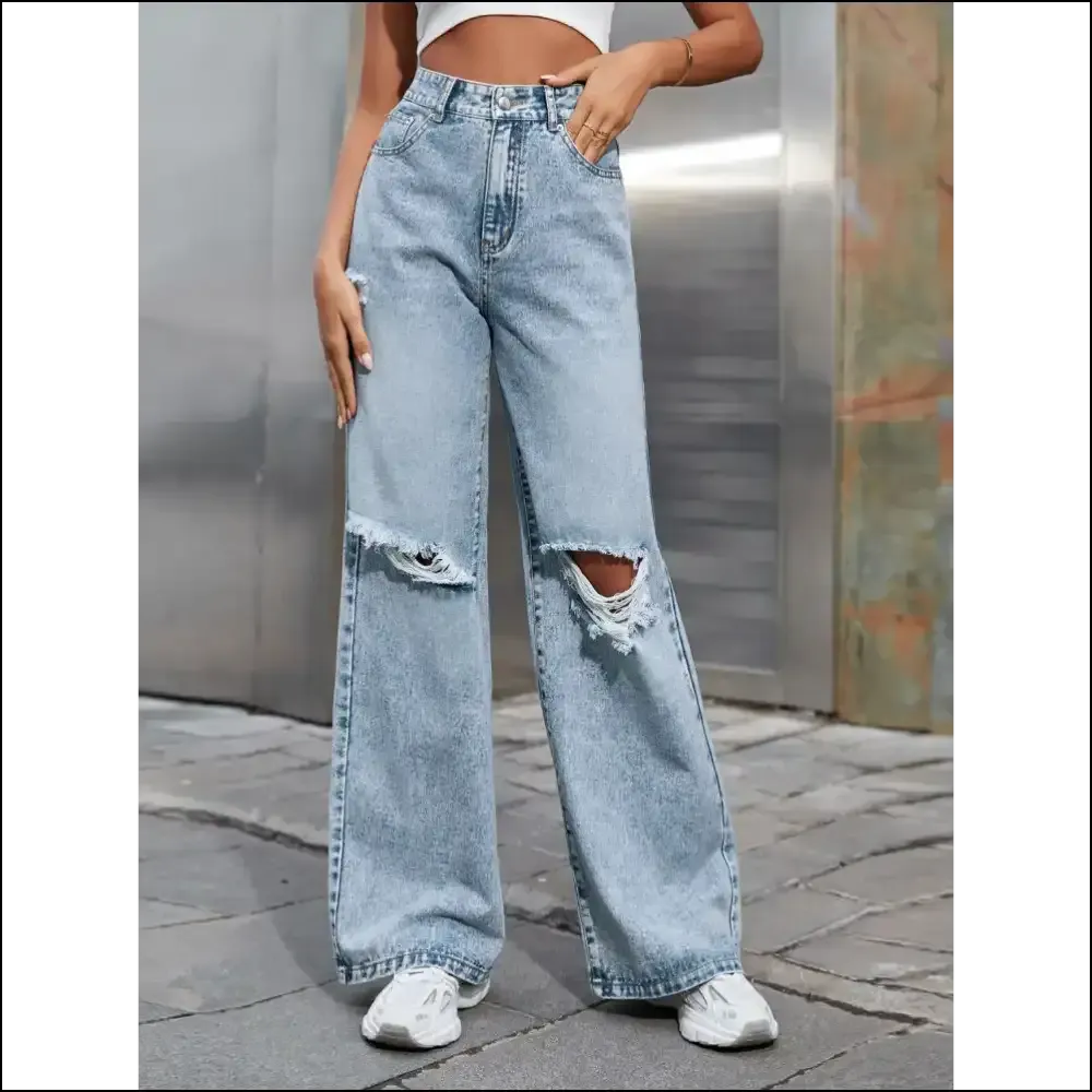 Flaunt your Fabulous Self in Chic Distressed Wide Leg Jeans at Needful Things! 😎✨