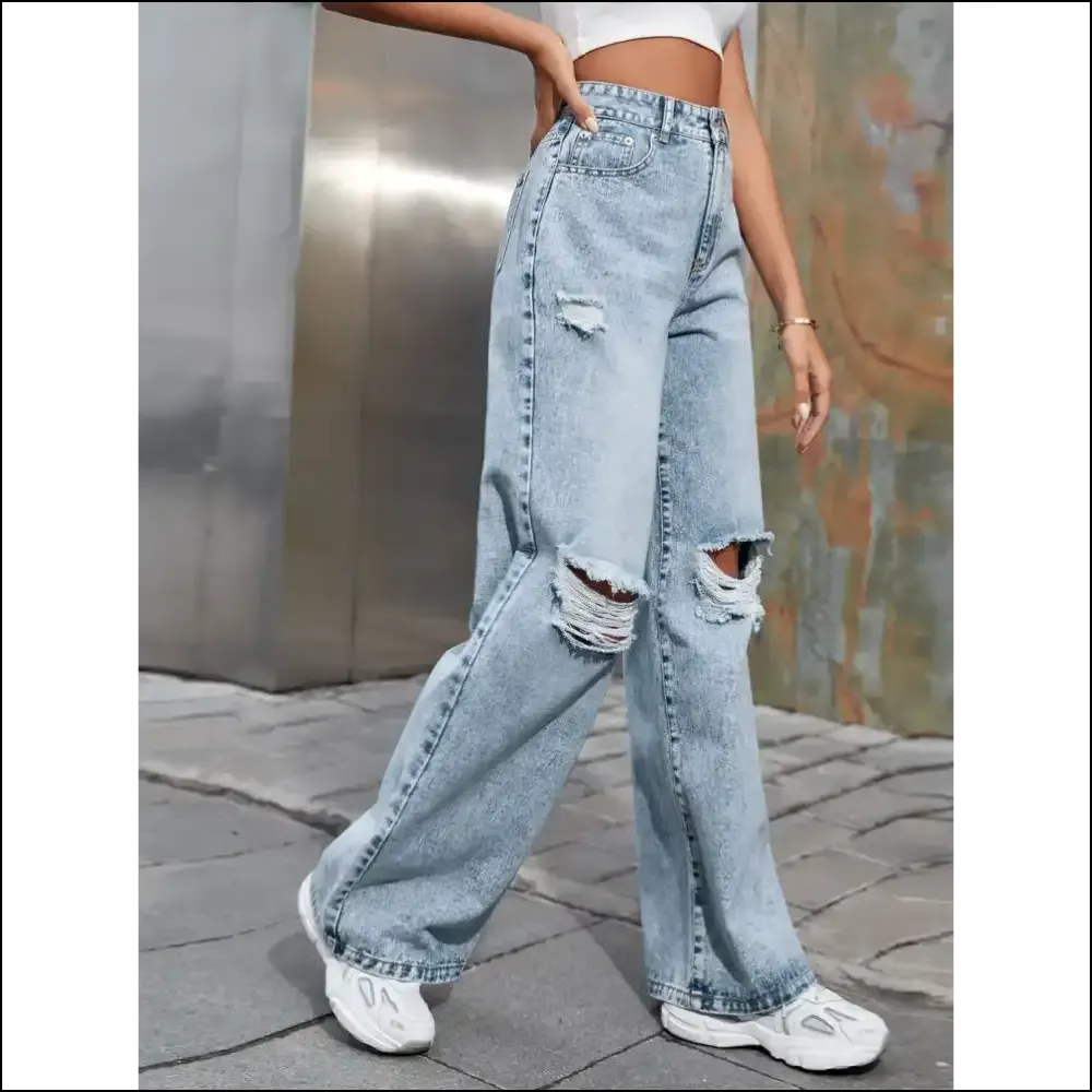 Flaunt your Fabulous Self in Chic Distressed Wide Leg Jeans at Needful Things! 😎✨