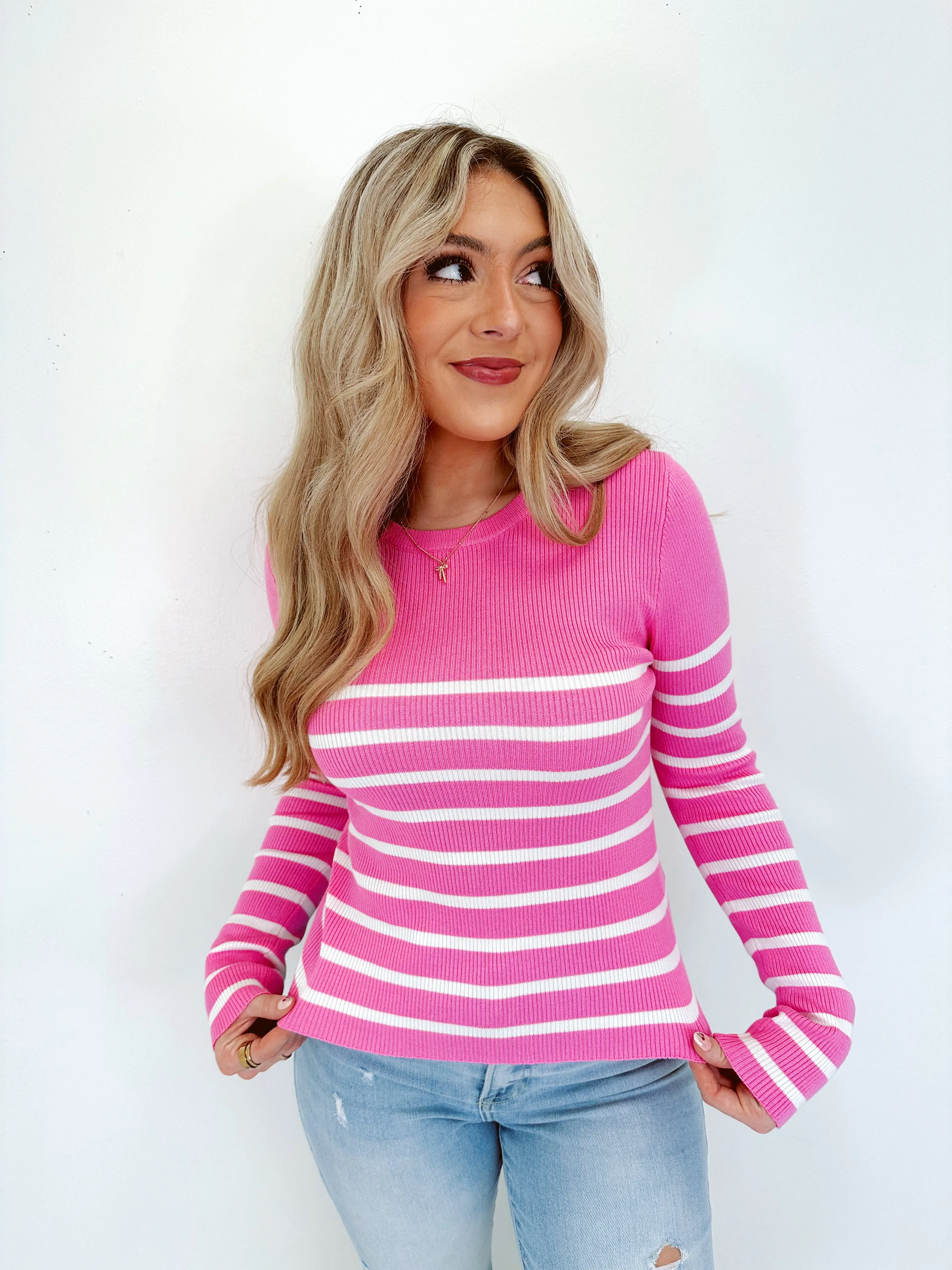 Forever Flattering Striped Sweater - Vibrant Pink