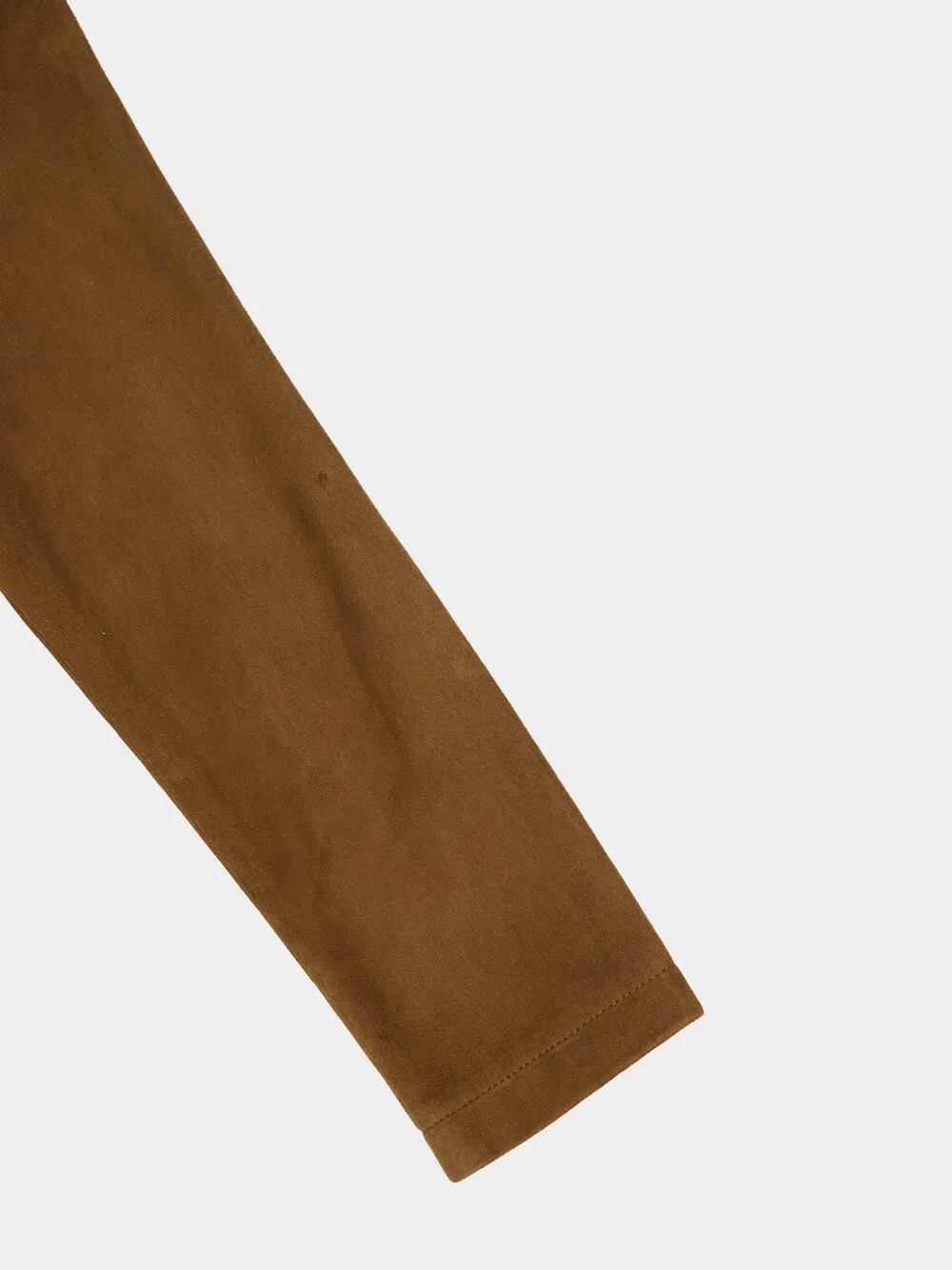Frank  Caramel Café Embroidered Suede Overshirt