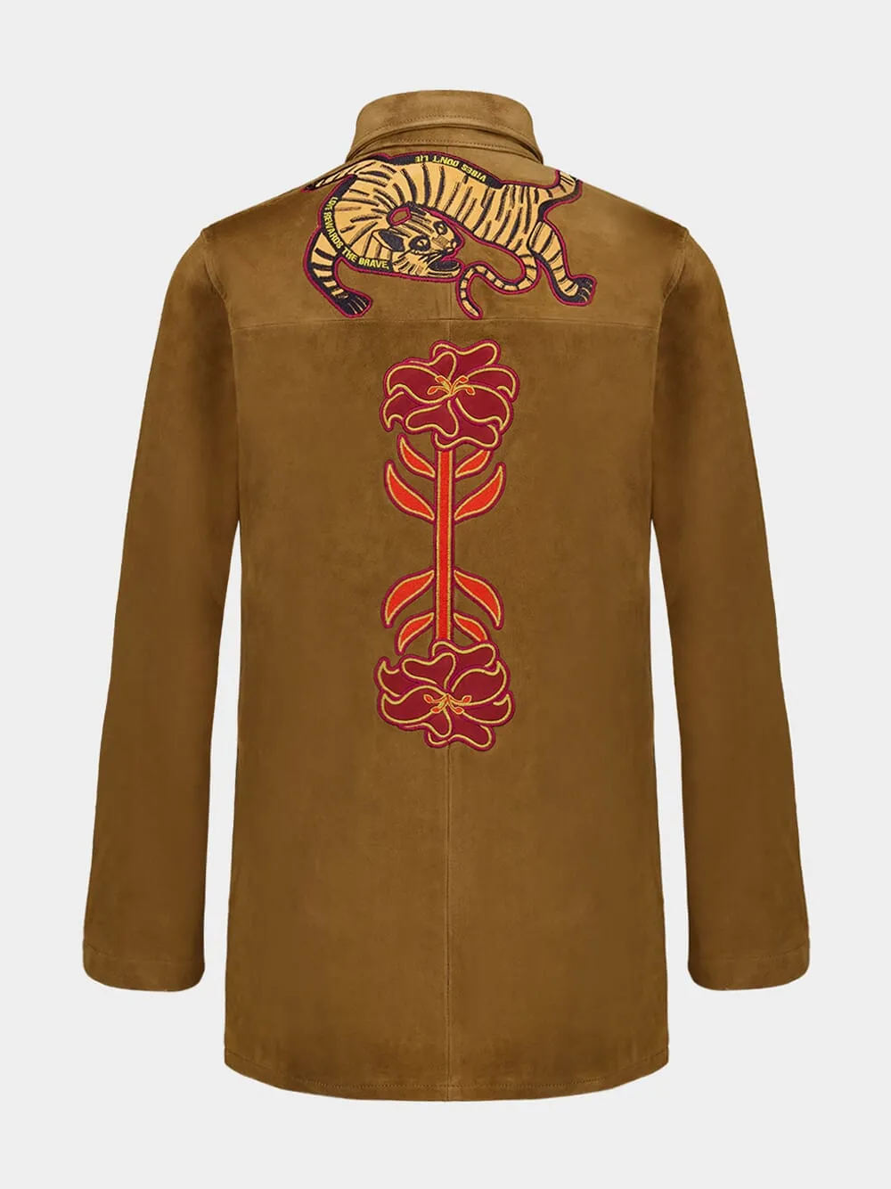Frank  Caramel Café Embroidered Suede Overshirt