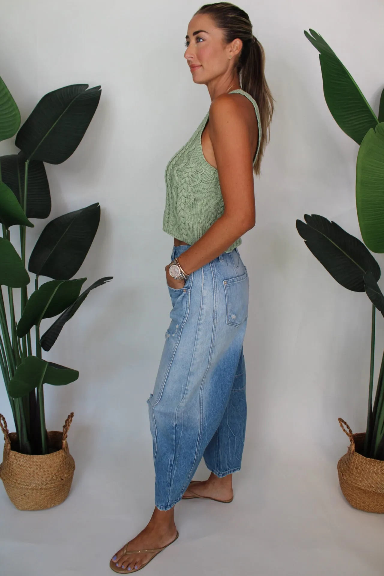 Free People Good Luck Mid Rise Barrel Jean