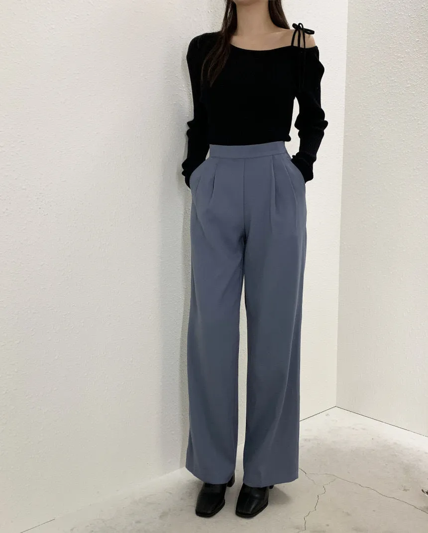 French Off-Shoulder Lace-Up Knit Sweater