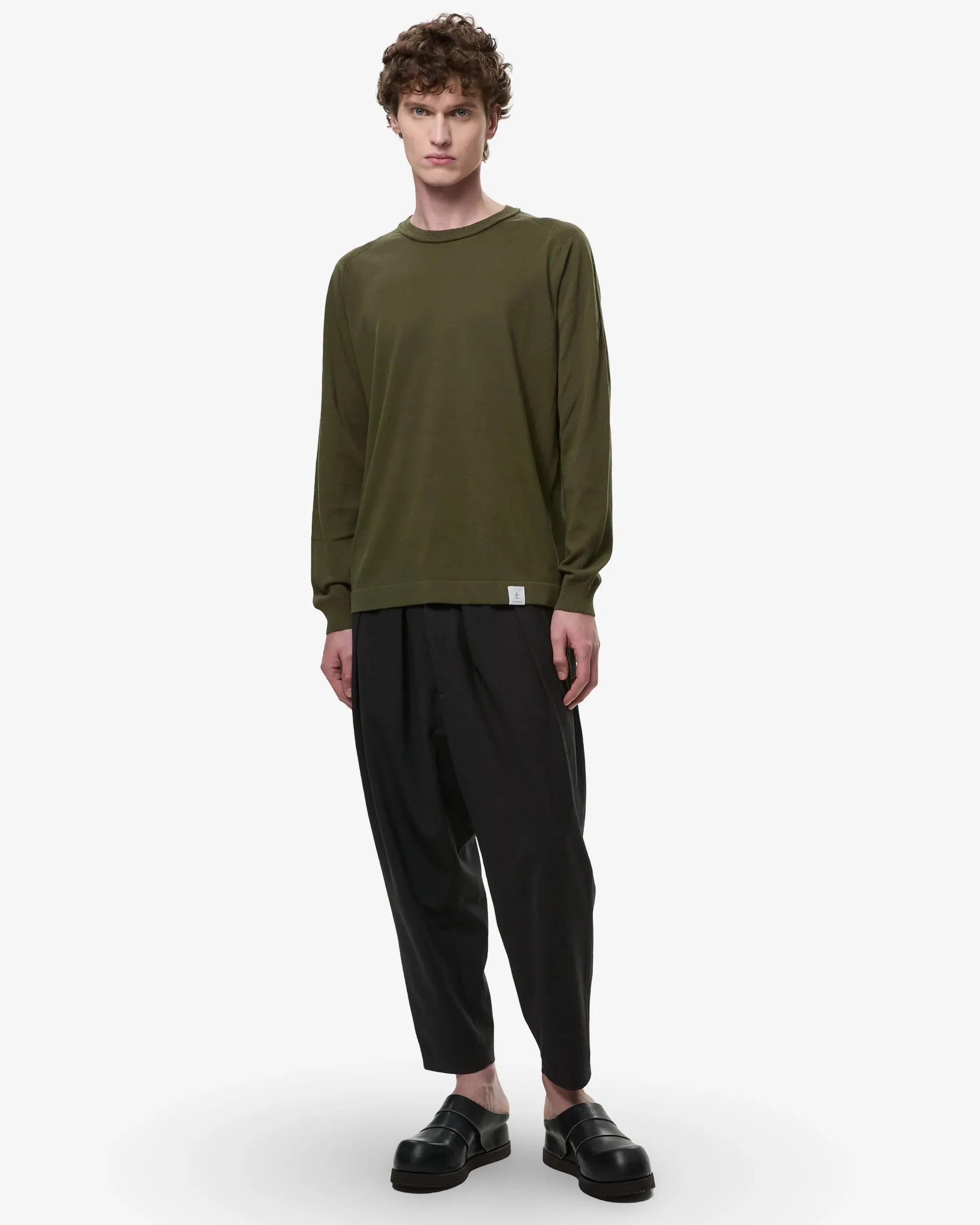 FrescoFine Sweater with Ribbed Neck Green