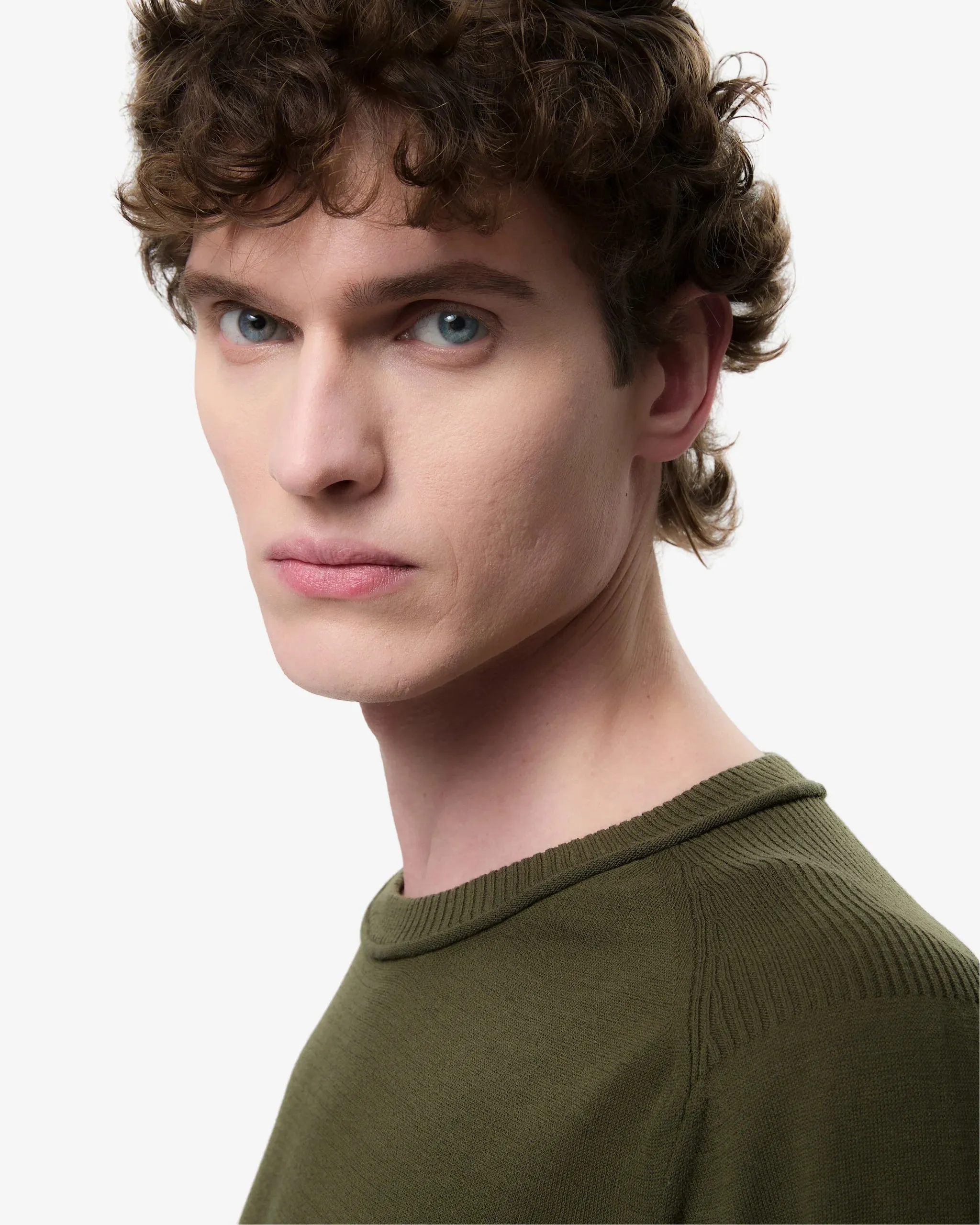 FrescoFine Sweater with Ribbed Neck Green