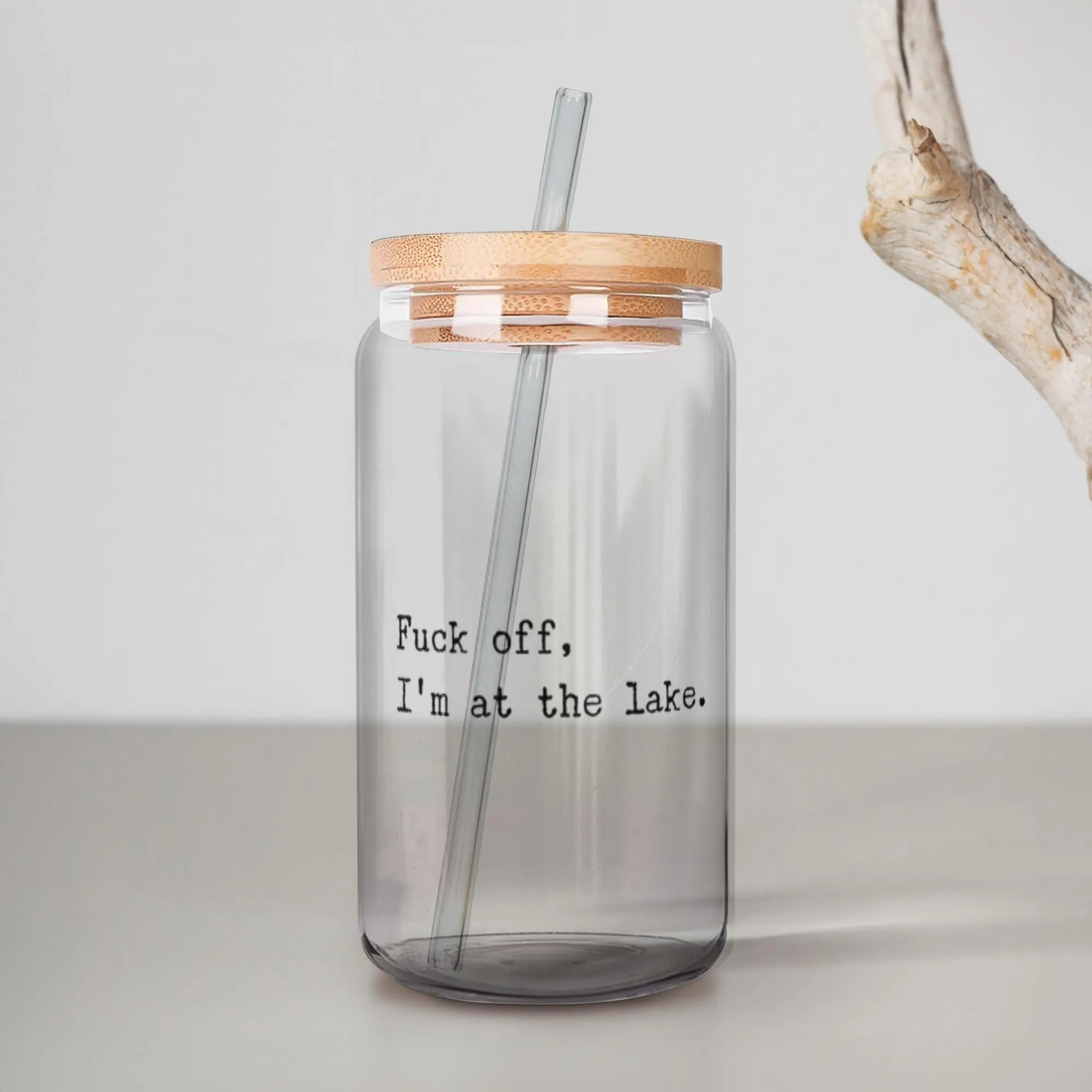 Fuck Off I'm At the Lake Can Shaped Glass Funny Lakehouse Mug Lake House Decor Lake House Accessories Gift for Lake Lovers