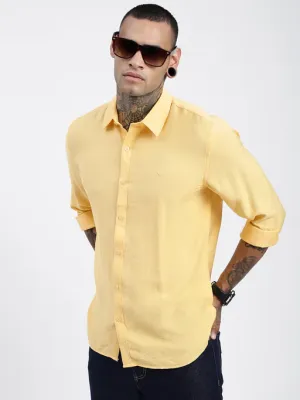 Full Sleeve Solid Cotton Blend Shirt For Men (Size-M) (Color-Yellow)