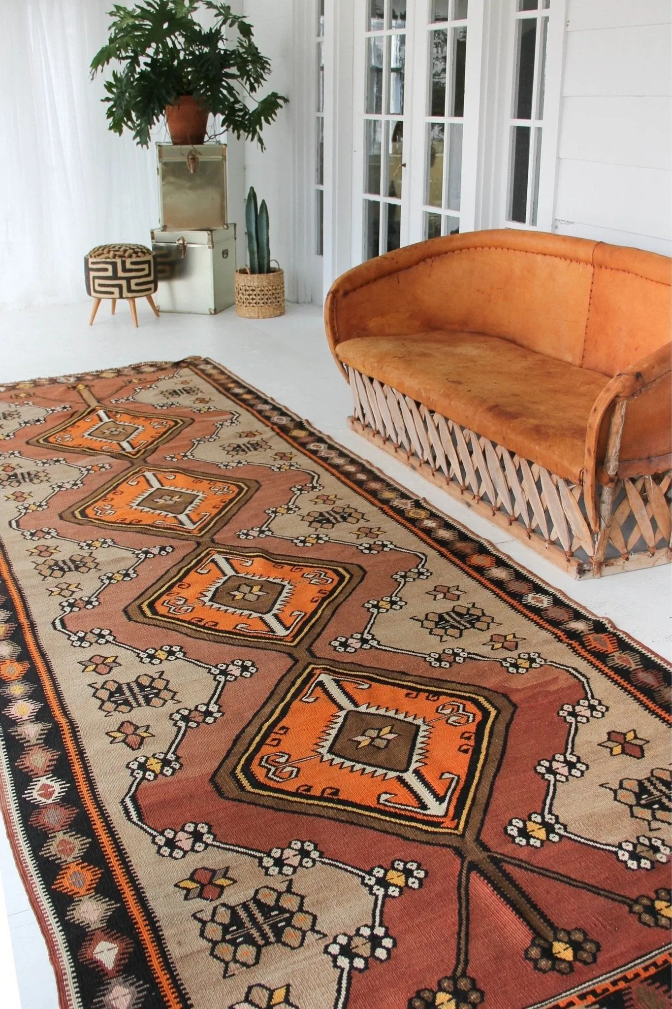 'Gemma' Vintage Kilim Rug - 4'10.5" x 13'9"