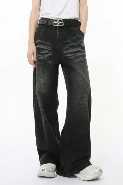 Gewassen kattenbakvulling wijde pijpen jeans