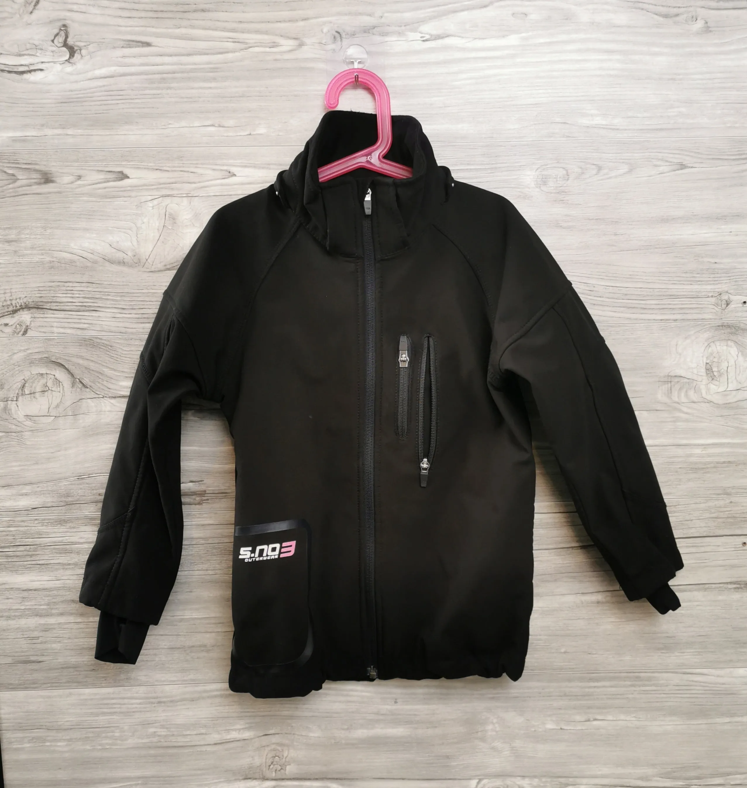GIRL SIZE 6/7 YEARS - H&M, Black Soft Shell, Fleece Jacket EUC B39