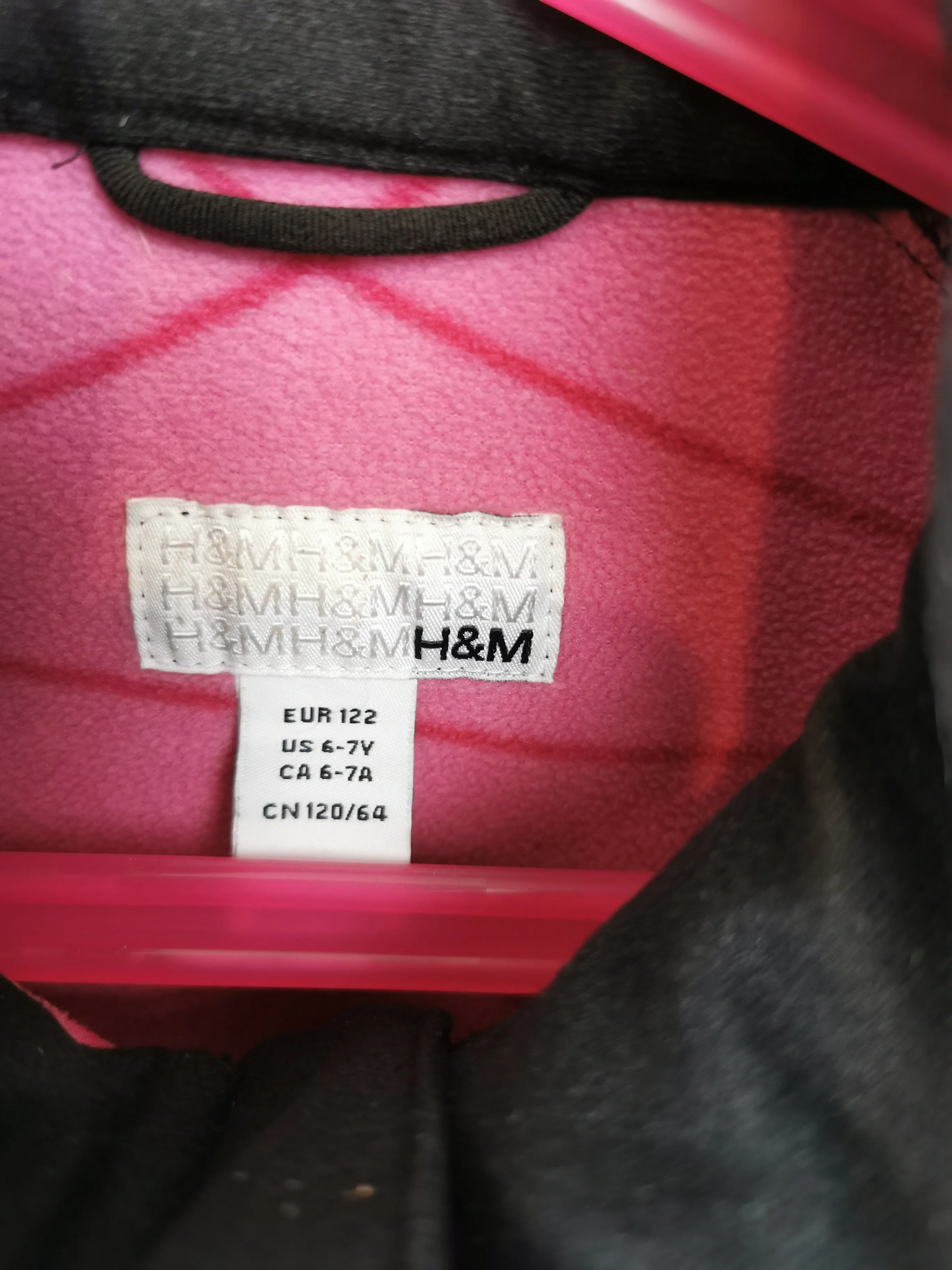 GIRL SIZE 6/7 YEARS - H&M, Black Soft Shell, Fleece Jacket EUC B39
