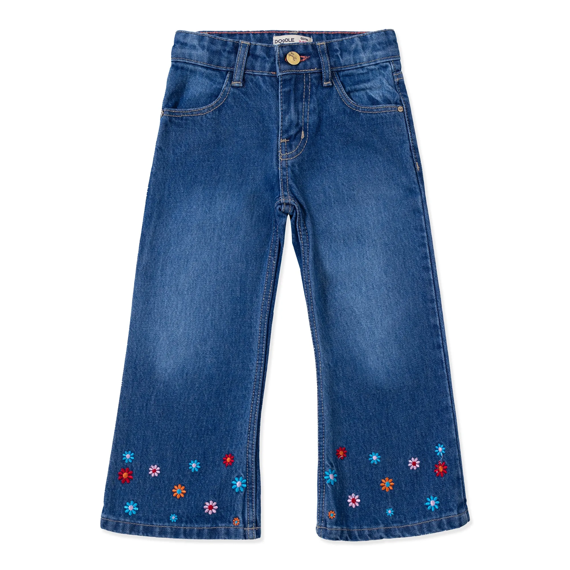 Girl's Blue Embroidered Jeans