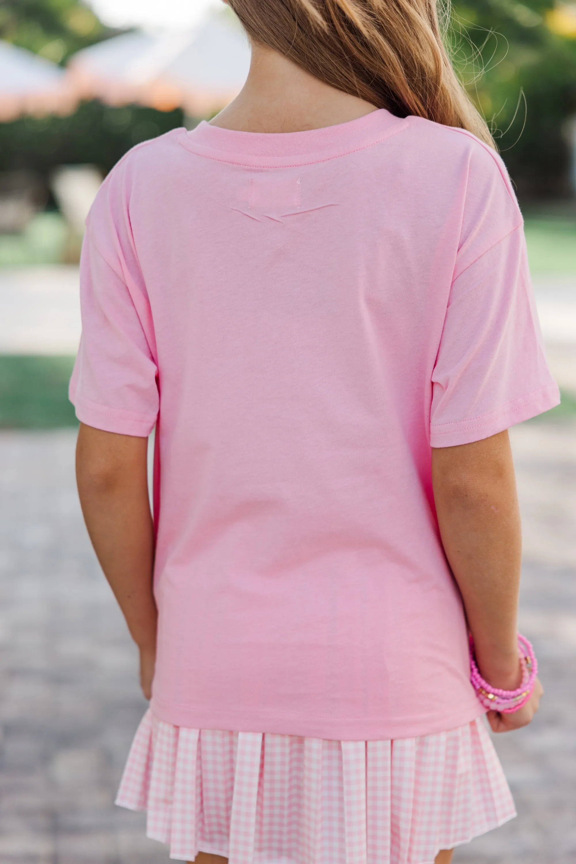 Girls: Gingham Smiley Blush Graphic Tee