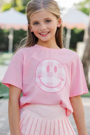 Girls: Gingham Smiley Blush Graphic Tee