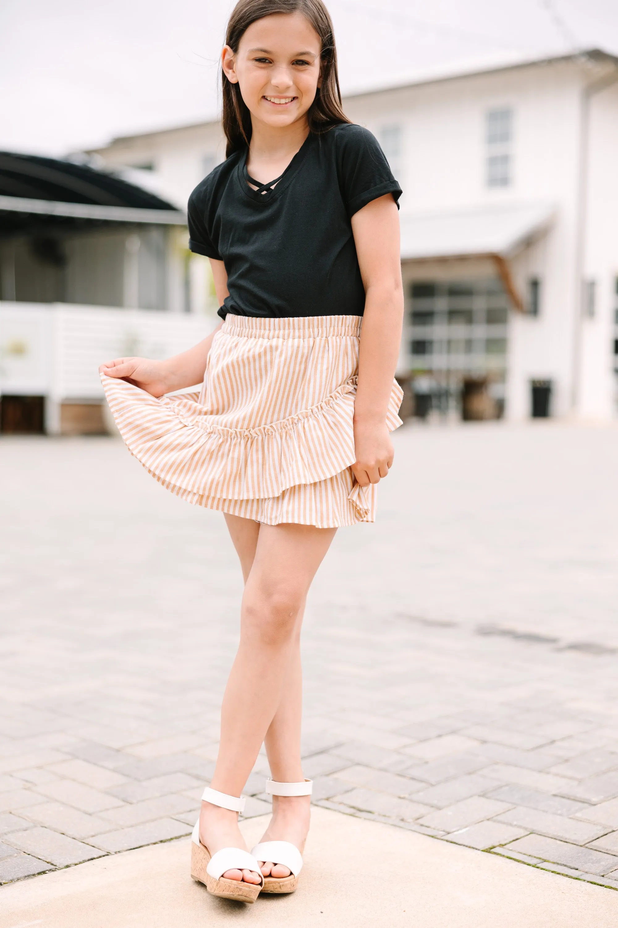 Girls: Just Like You Mustard Yellow Striped Skirt