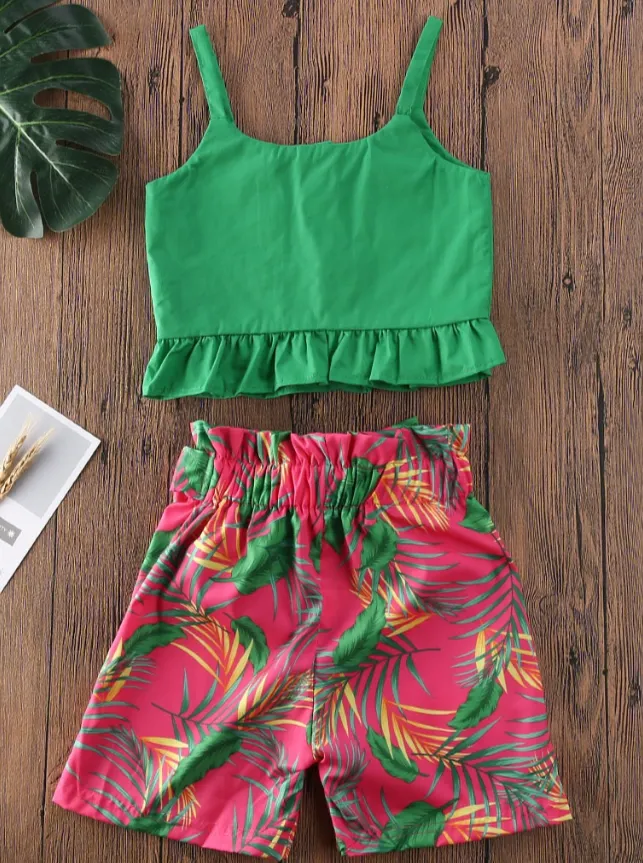 Girls Off to the Bahamas Top and Shorts with Sash Set