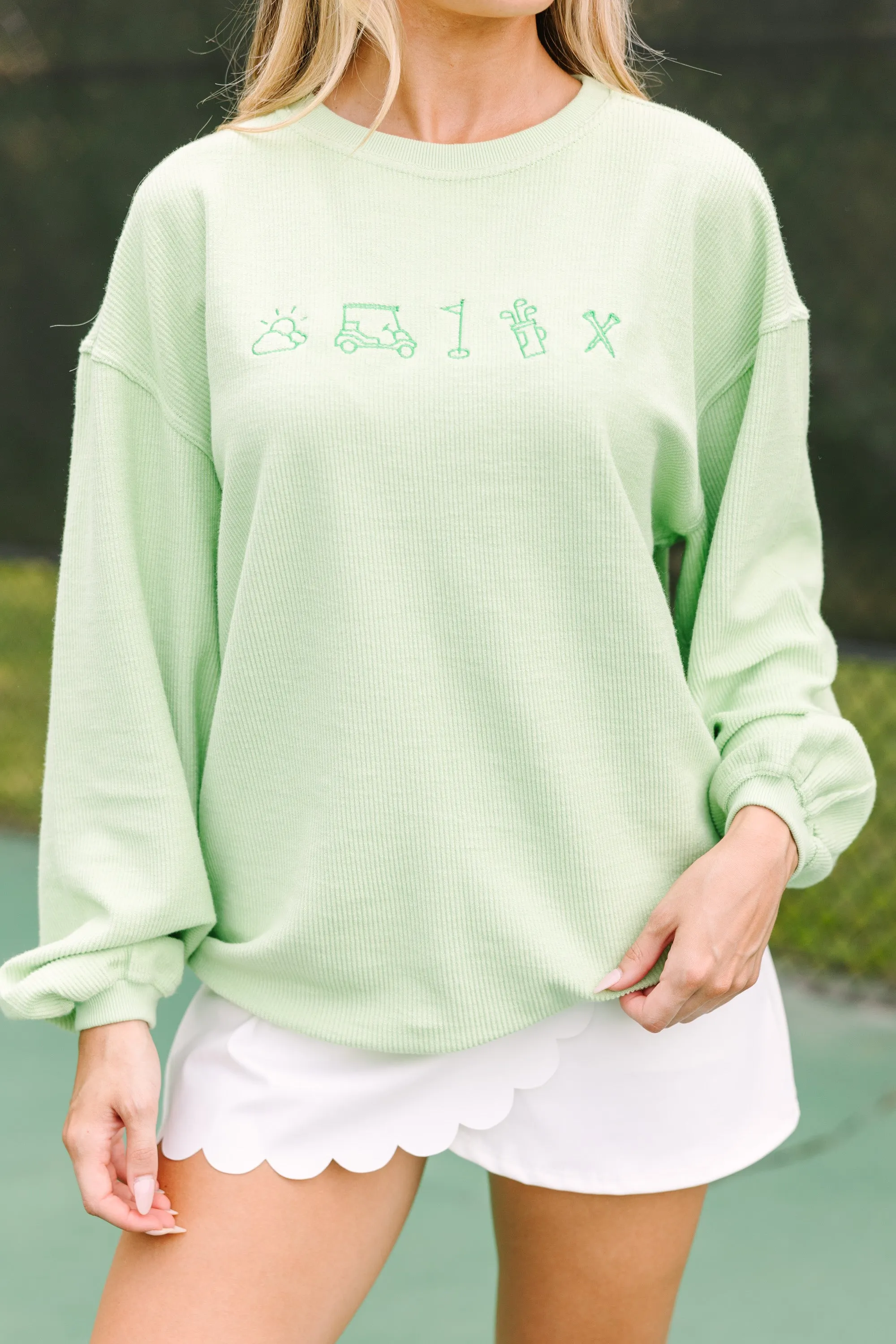 Golf Icons Melon Green Embroidered Corded Sweatshirt