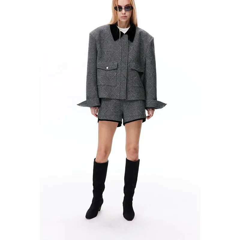 Gray Plaid Velvet Collar Suit