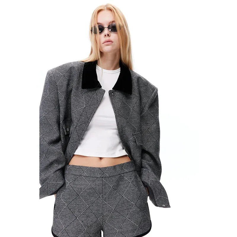 Gray Plaid Velvet Collar Suit