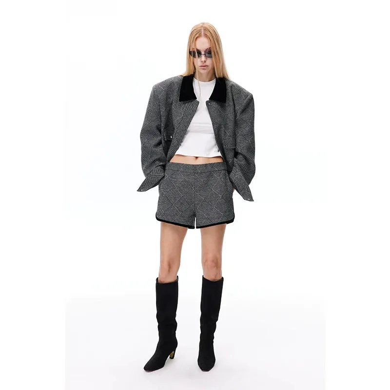 Gray Plaid Velvet Collar Suit