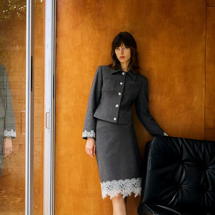Gray Woolen Slim Jacket