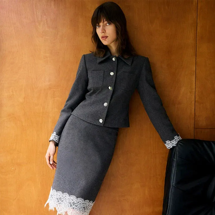 Gray Woolen Slim Jacket
