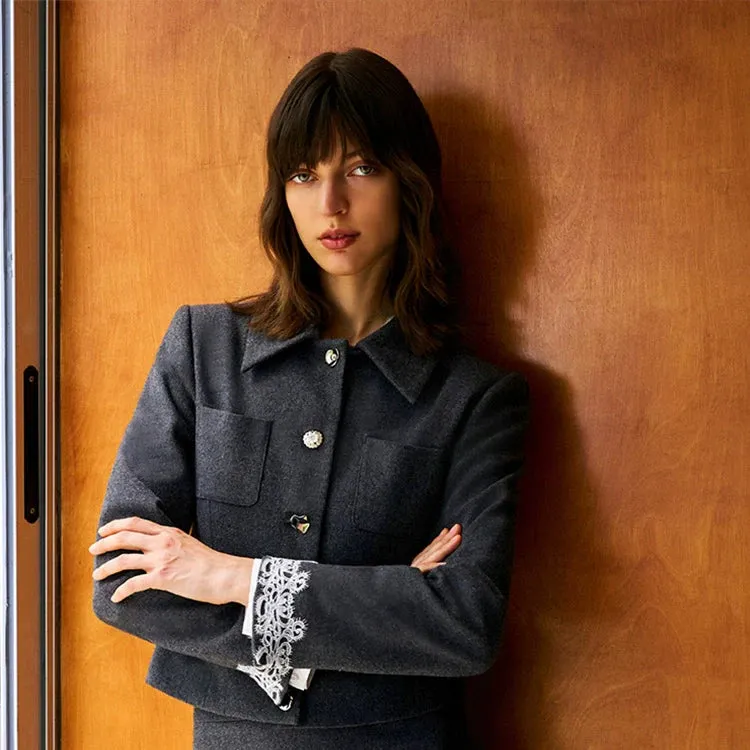 Gray Woolen Slim Jacket