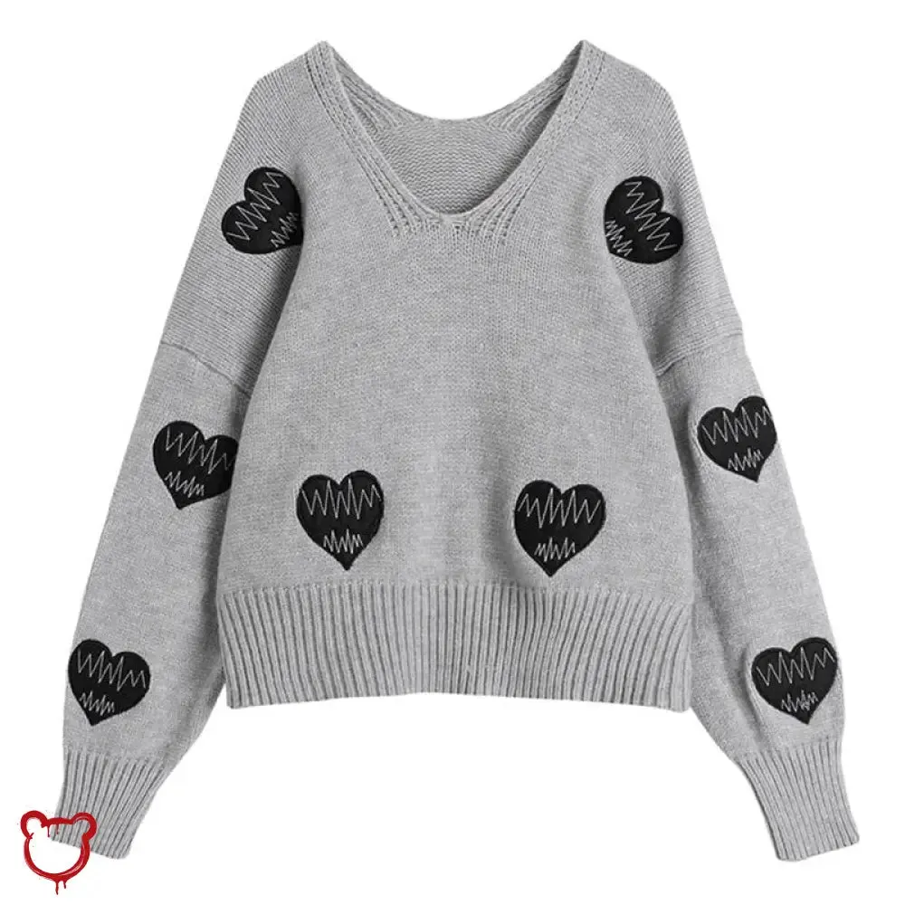 Grey Love' Grunge Embroidery Sweater